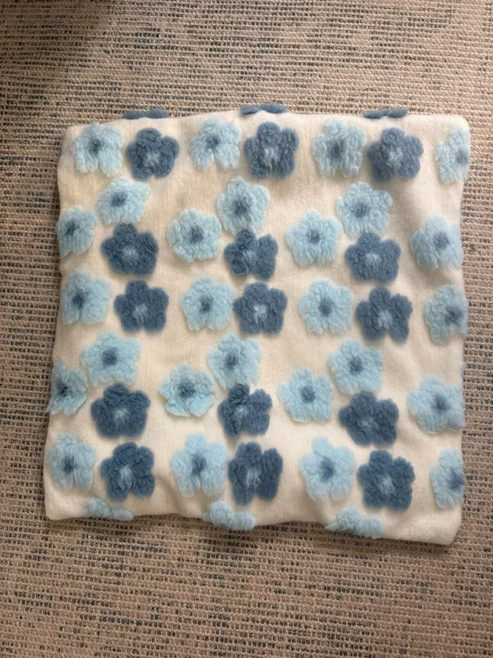 Blue & White Tufted Floral Pillow Cover 17x17 – New